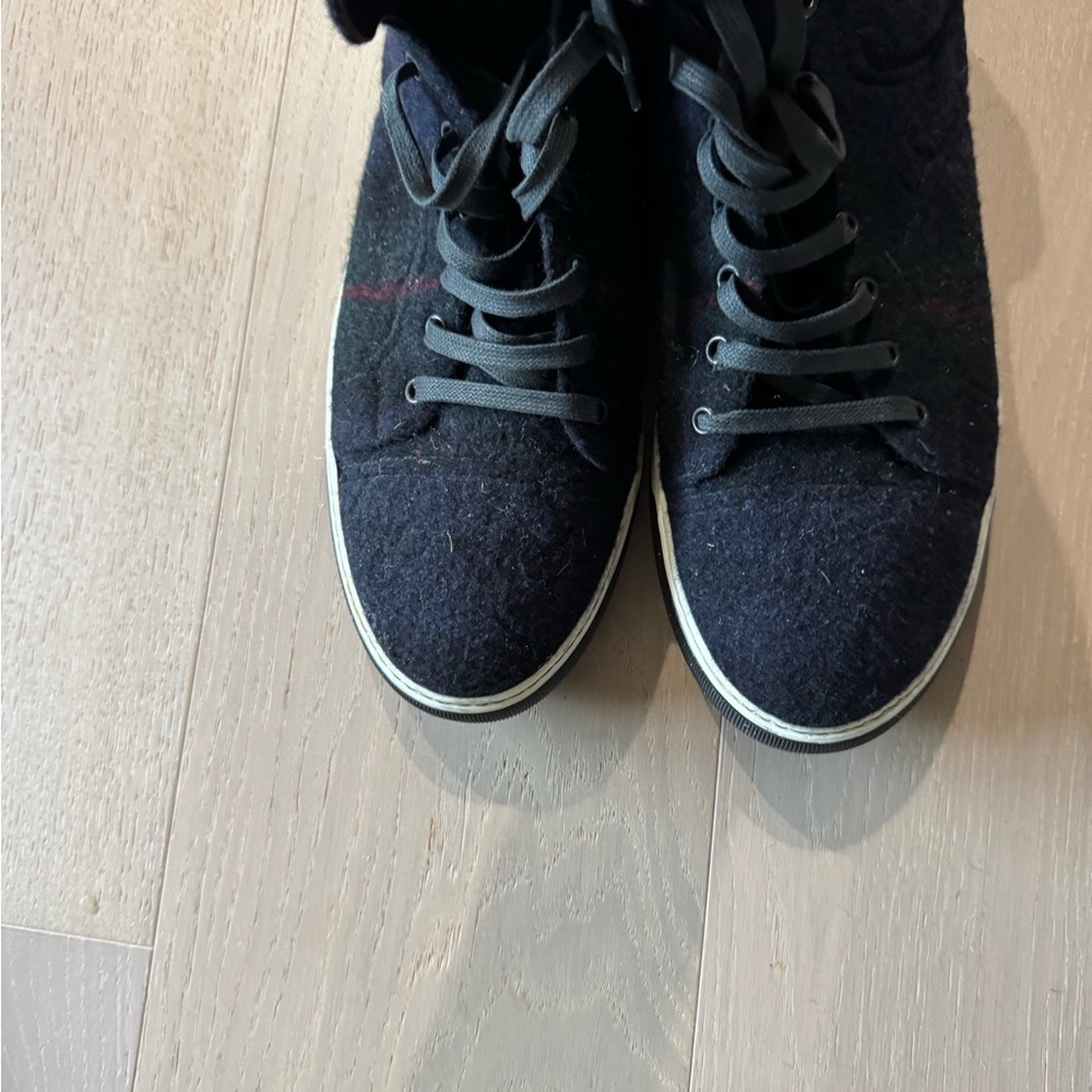 Lanvin Navy Plaid Wool Sneakers